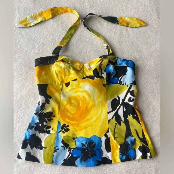 Trina Turk Floral Halter Yellow Rose sz 10 - Picture 5 of 14